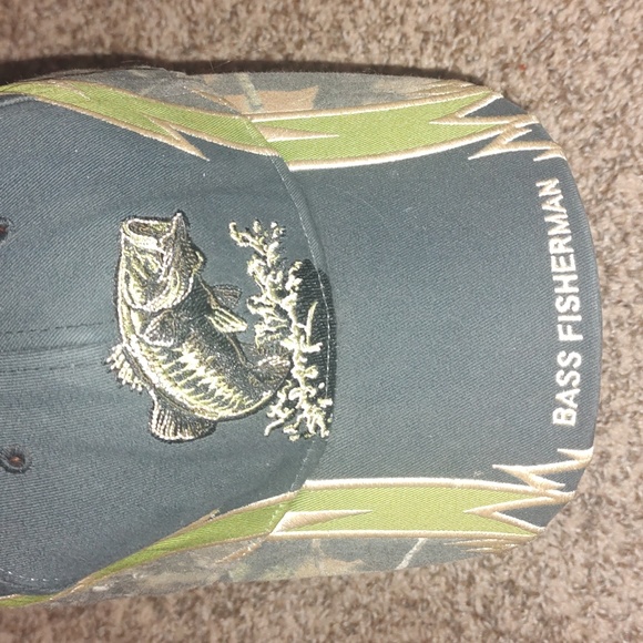 Buckmaster Bass Fisherman Black Camo Embroidered Strapback Fishing Hat OS - Picture 6 of 8